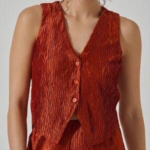 ASTR The Label | Button-Up Plisse Vest In Rust - NWT